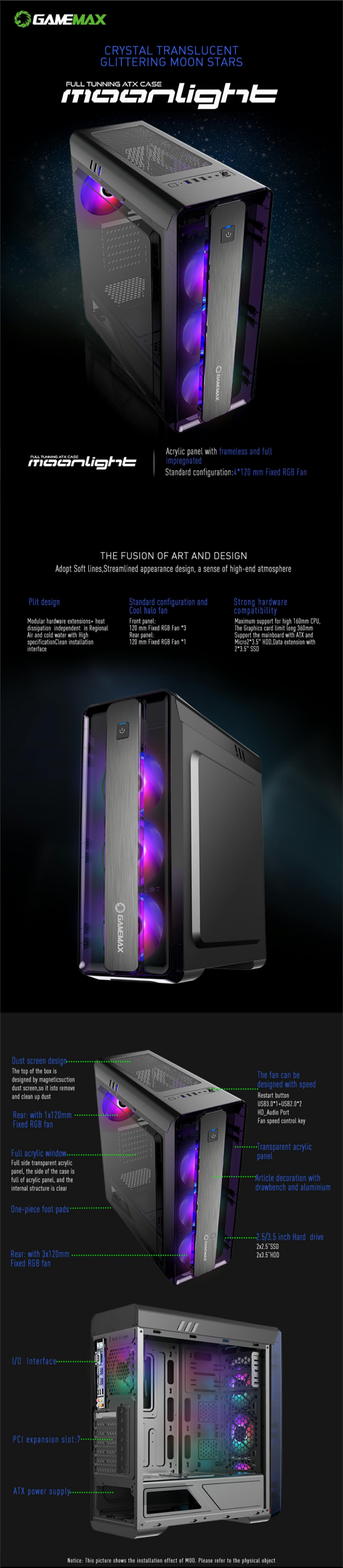 GABINETE GAMEMAX MOONLIGTH RGB Exclusive Tech